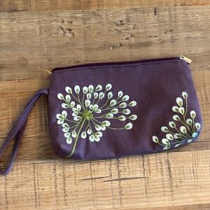 Red Blossom Zippered Pouch. Floral Clutch Makeup Bag. 8.5x5